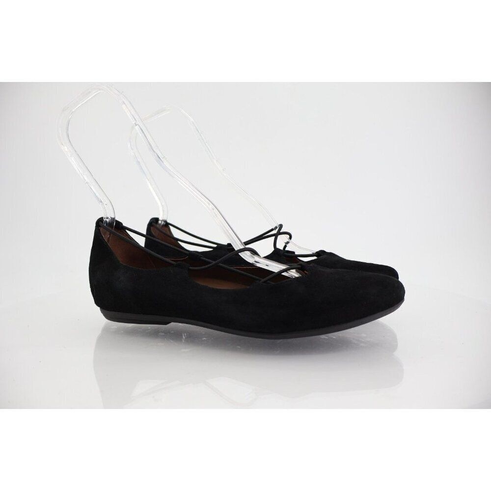 Earthies Essen Ballet Flats 10 B Cages Elastic Strap Black Suede Comfy Pointy